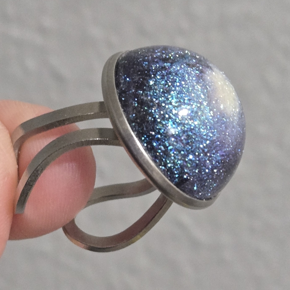 Handmade Galaxy Universe Blue Dome Ring